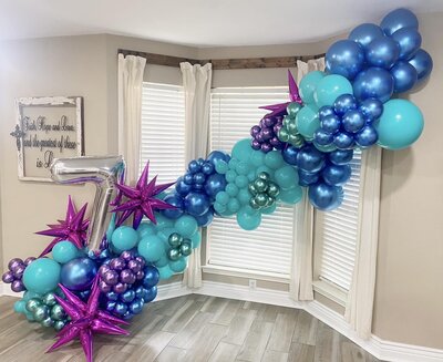 teal, purple balloon decor
