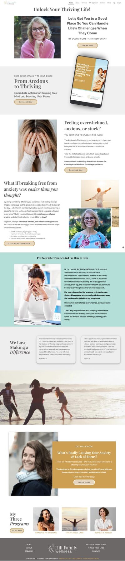 Hill Family Wellness full website preview. Website design and build in Simplero by Rachelle Deem Designs