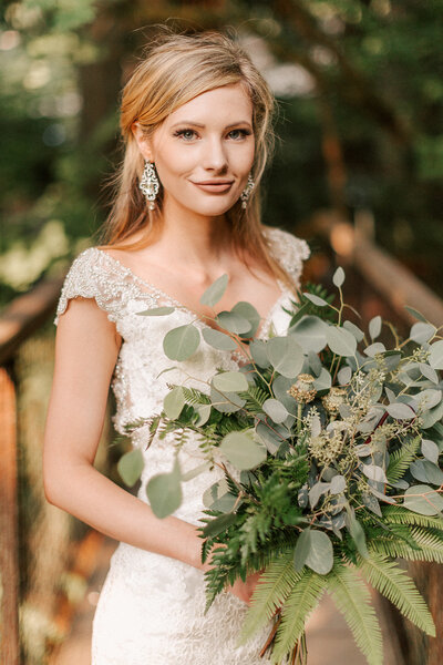 Blonde bride on her wedding day at Echo Falls in Snohomish