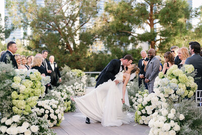 Modern sophisticated wedding reception tables at the Lindsey Residence in Las Vegas