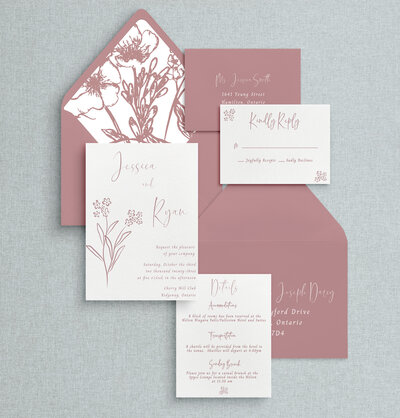 dusty rose floral wedding invitation