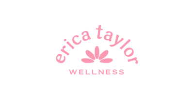 Erica Taylor Wellness submark logo with pink floral icon and curved text for holistic mom wellness brand