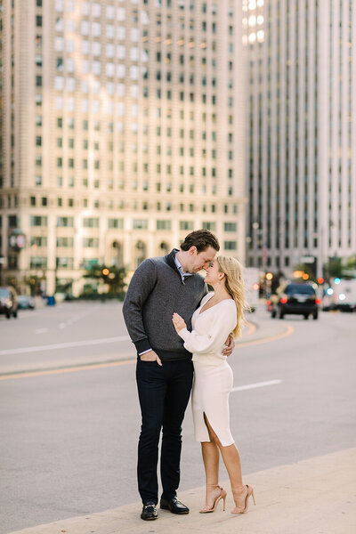 A downtown engagement session along Wacker Drive and the Chicago River