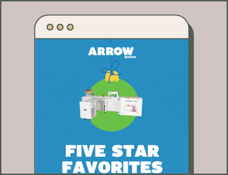 Email design featuring a playful March Madness-style bracket inviting readers to vote between two Arrow Sewing Chair patterns—Sewing Notions vs. Bright Buttons—using a live poll and vibrant, brand-inspired visuals.