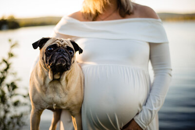 Mother to be with her fur baby.