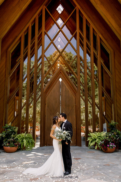 Bride & Groom's first kiss as husband and wife at Brookside Gardens