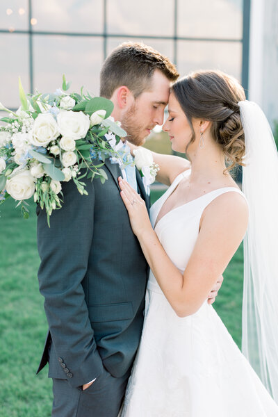 Bride and groom walk up memorial steps at their DC wedding