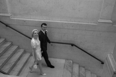 Bride and groom in the grounds of their London wedding venue