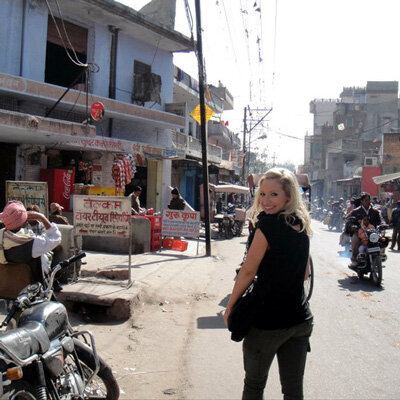 Emily backpacking through India before starting her business.