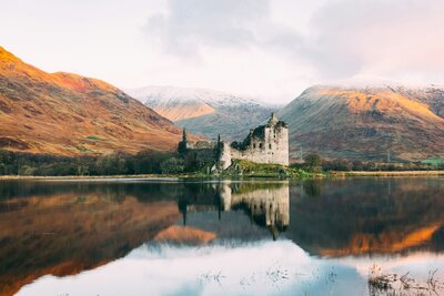 Castle in the Scottish Highlands overlooking water