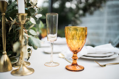 glasses and decor on table