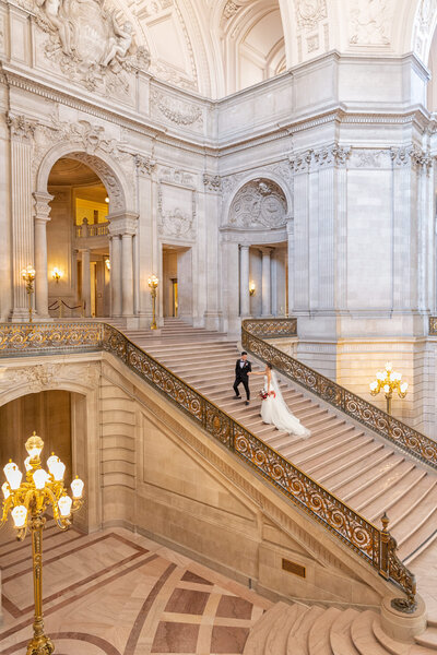 san francisco city hall wedding | elegant bride and groom portrait