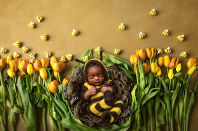 newborn dressed as a bee