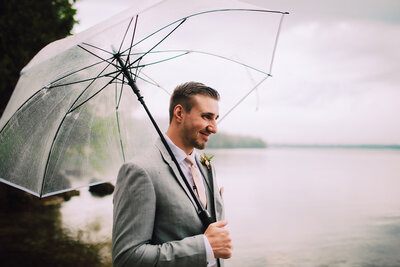 Man holds umbrella
