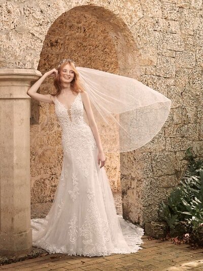 Fitted bridal gown with lace and sparkle tulle, beaded straps