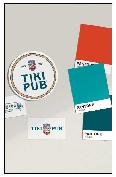 Brand asset mock-ups of teal and red for Florida-based tourism client, Tiki Pub. Designed by Emma Leigh Studios.