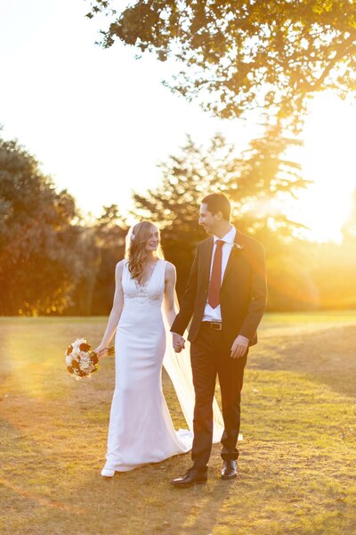 Beide and groom walking