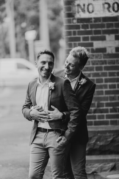 A happy LGBTQ couple during their wedding portrait session in Melbourne. Celebrating Love in all forms