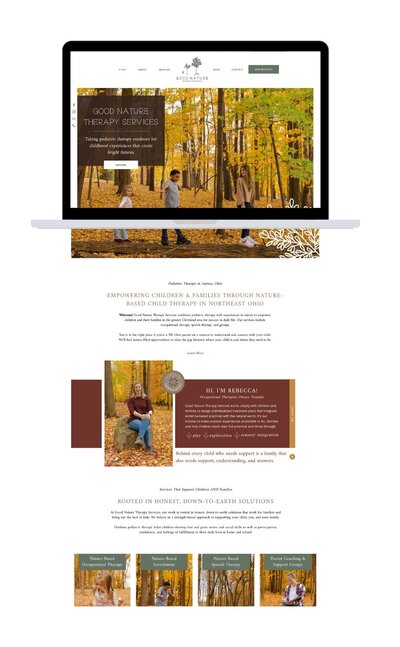 Mock-up of Good Nature Therapy's website displayed on a computer, showcasing a professional and user-friendly design.