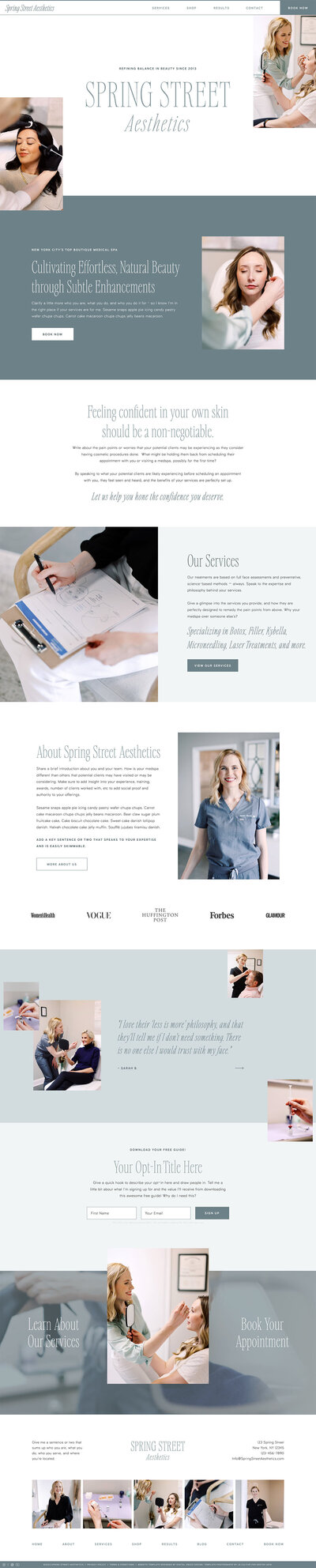 Showit website template for med spas, aestheticians, and beauty brands