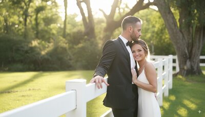 Couple in the sun, just married at a wedding in Dallas