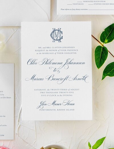Semi custom wedding invitation with monogram