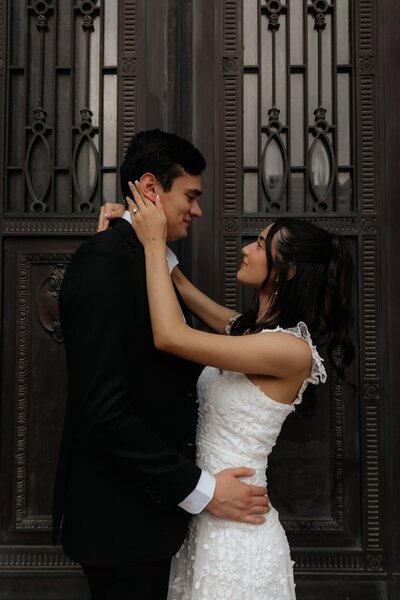 bride and groom look into each other's eyes after wedding ceremony in texas
