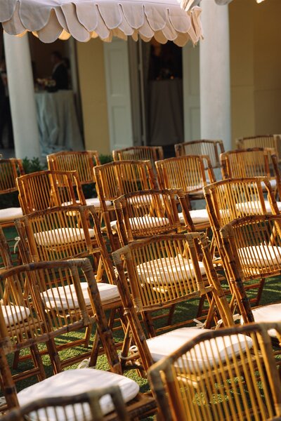 Details of the wedding chairs at the wedding ceremony at William Aiken house in downtown charleston