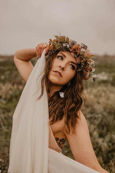 bride with floral headpiece