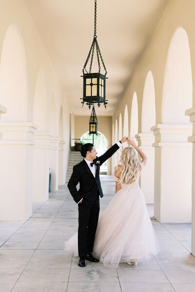 bride and groom dancing