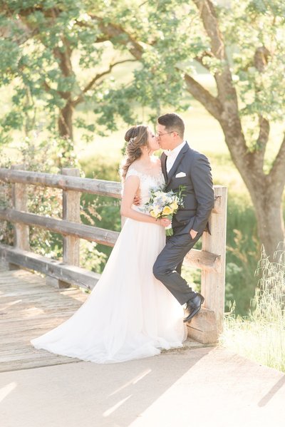 Bride and groom walk up memorial steps at their DC wedding