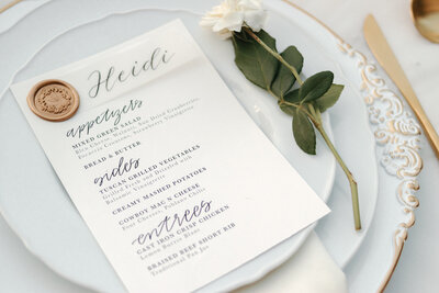 Dinner Menu, Wax Seal and Place Card