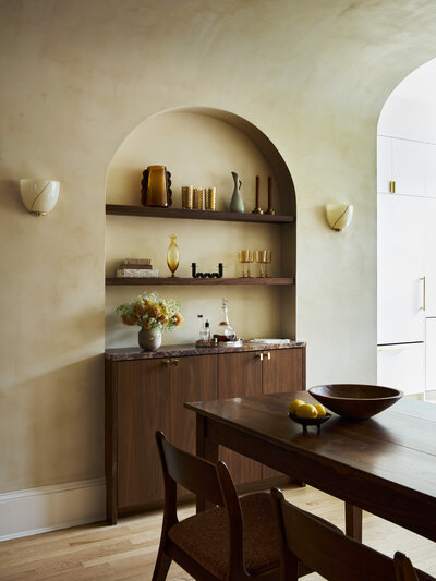 Dining room in Logan Circle Mediterranean home, designed by Washington, DC interior design firm, Sanabria & Co.