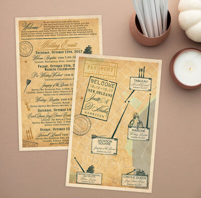 vintage style new orleans map and itinerary Louisiana Wedding