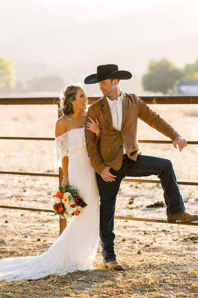 SLO Bride and Groom stand together at San Luis Obispo Wedding at La Lomita Ranch Wedding