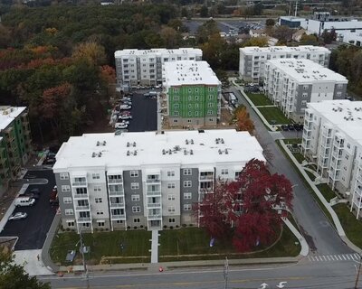 View from above of Flat roofing on a large commercial project
