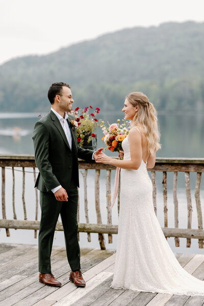 Bride and groom share private wedding vows in white mountains New Hampshire, New England wedding photographer