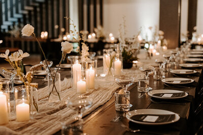candlelit wedding details of tablescape at southern california wedding