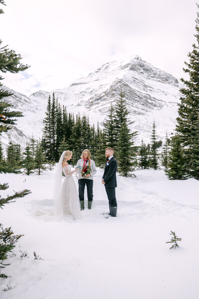 This truly epic photograph captures the bride and groom holding hands atop a mountain during their helicopter elopement. The stunning landscape and adventurous spirit of their wedding create an unforgettable and breathtaking moment, celebrating their love amidst nature's grandeur.