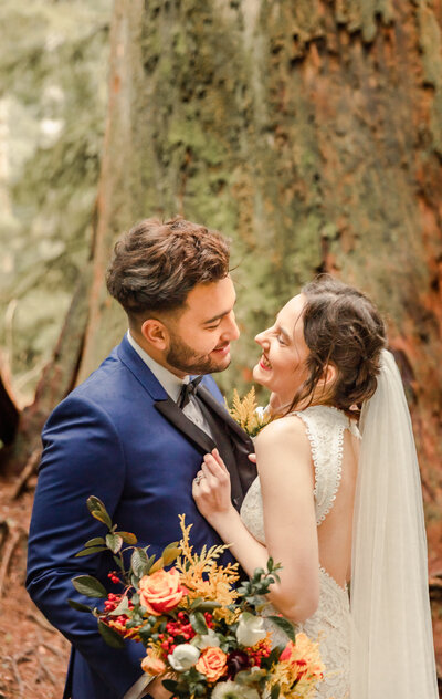 photo of bride and groom after their destination elopement in the redwoods