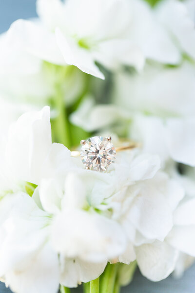 close up of a wedding ring on a flower