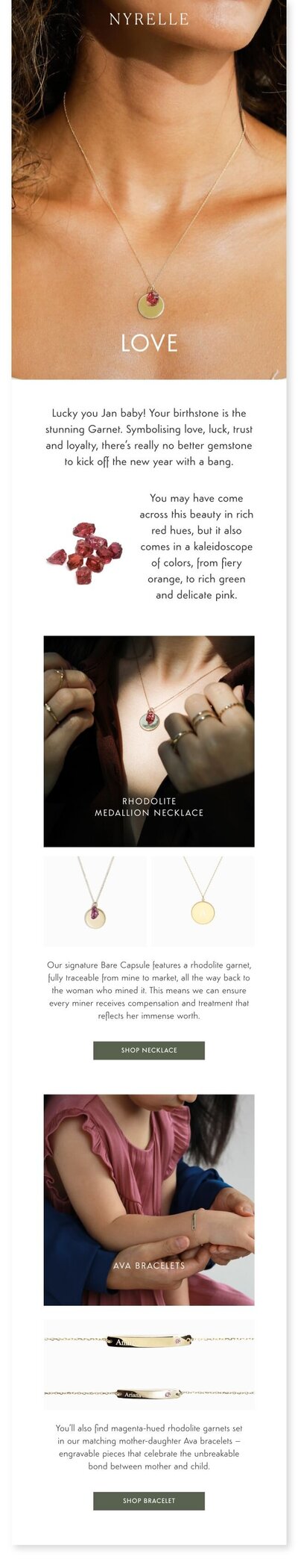 Hong Kong Digital Graphic Designer Kyra Janelle – eDM Newsletter Design for E-commerce Jewelry Brand NYRELLE Promoting January’s Birthstone Garnet Jewelry.