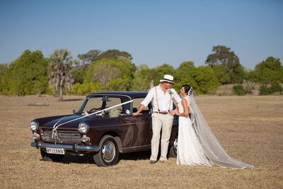 Bride and groom smiling