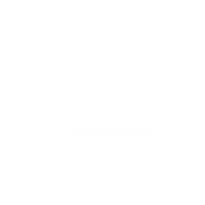 Happy dog laying on a bone with the Happy Dog Logo in the center