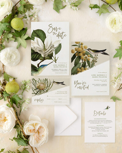 Semi custom floral wedding invitation suite