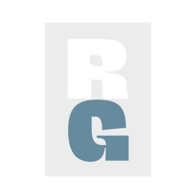 Rocky Greene Template Logo featuring a white "R" and a blue "G"