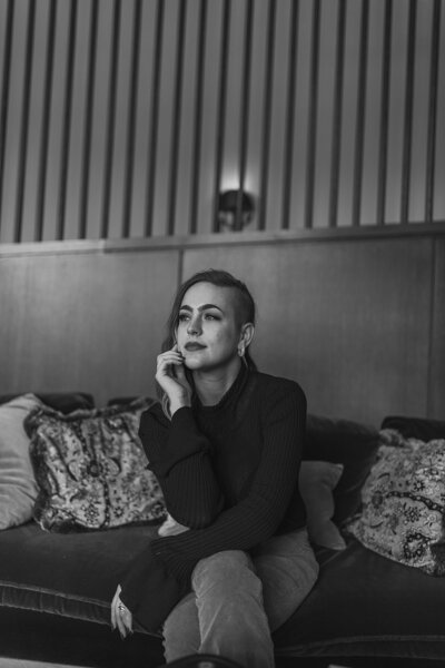 women posing on couch