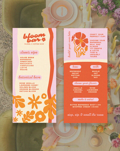 Coffee shop marketing and branding materials, including custom signage, business cards, and print collateral for a polished, high-impact identity