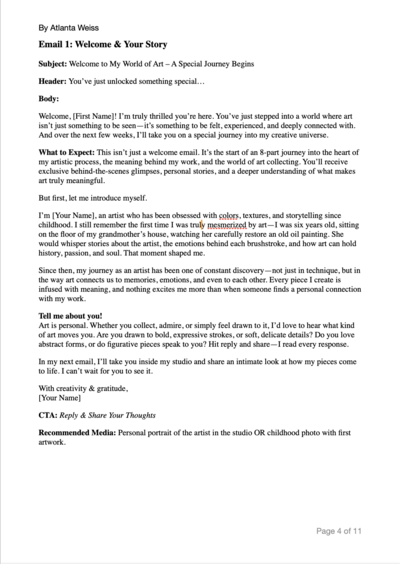 Screenshot of Email 1 – The Warm Welcome template content.