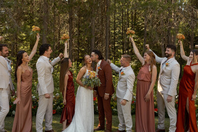Bride and groom with bridal party taken by Idaho photographers.